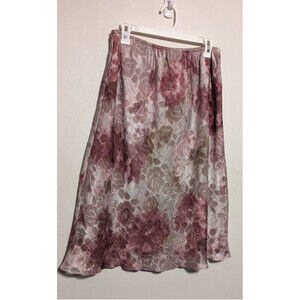 R&M Richards Vintage Pink Cream Floral Rose Layered A Line Midi Skirt - Medium